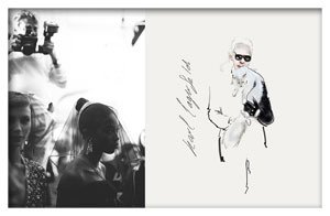 Helmut Newton shooting Naomi Campbell at Dior show and Karl Lagerfeld with his cat Shoupette